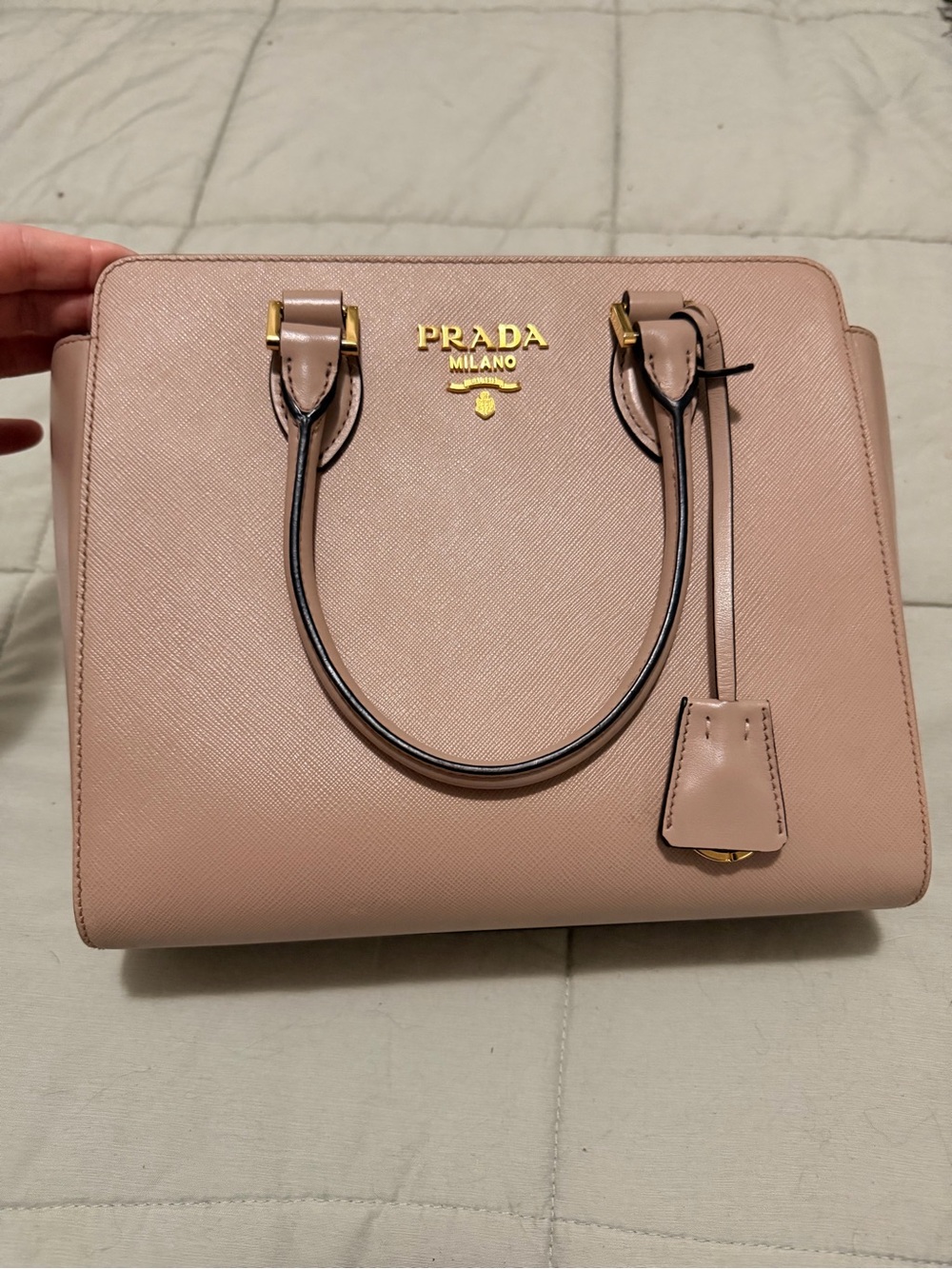 Prada Saffiano Leather Satchel in Blush Nude with Gold Hardware